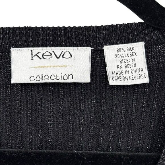 Kevo Collection Silk Metallic Button Front Cardigan Sweater Black Shimmer Size M - Picture 2 of 7